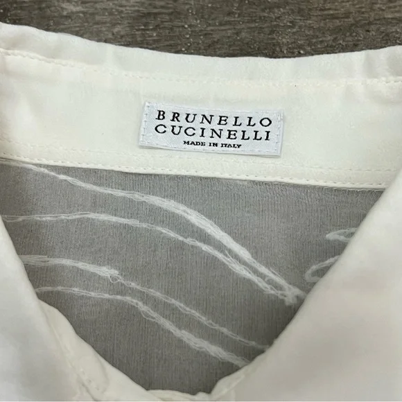 Brunello Cucinelli Dazzling Exotic Embroidery Shirt in Crispy Silk Size M NWT